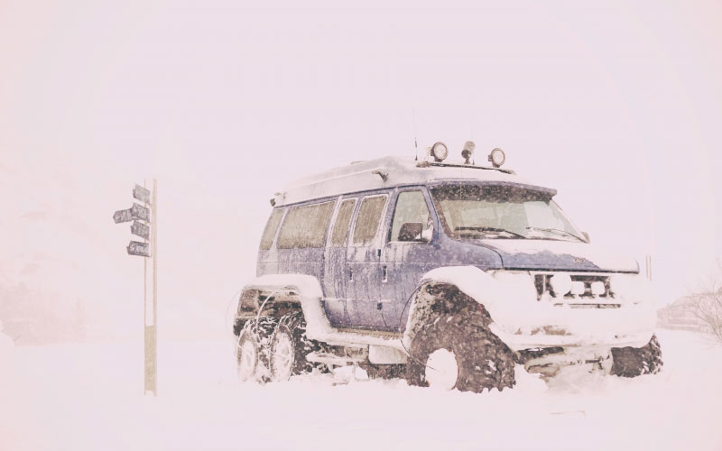 car, travel, trip, snow, winter, transportation, cold, vehicle, nature, sign, white, suv, jeep, field, outdoors, extreme weather, snowing, blizzard