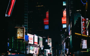 street, new york, square, architecture, building, city, night, lights, skyscrapers