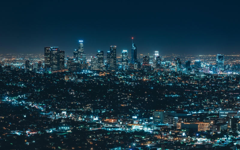 architecture, building, city, cityscape, night, illuminated, modern, skyline, skyscrapers, urban, blue