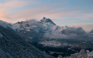 landscape, nature, mountains, snow, winter, clouds, sunrise, morning, dawn, valley, mountain range, ridge, alps