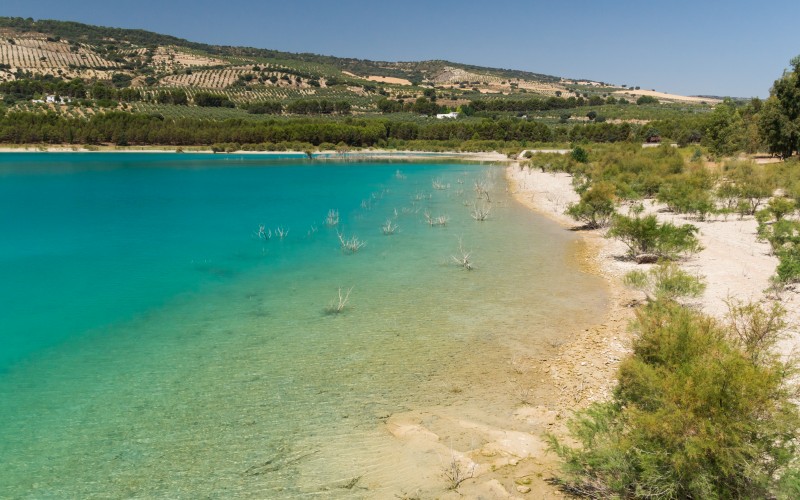 landscape, banks, embalse de los bermejales, andalusia, spain, lake, water, nature