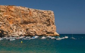 rock, harbor, calahonda, alboran sea, granada, spain, landscape, sea, blue, boats, sunny