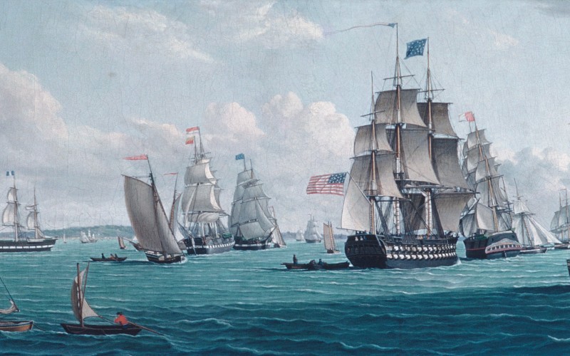 ships, franklin, bay, new york, usa, painting, thomas thompson, art, oil, canvas