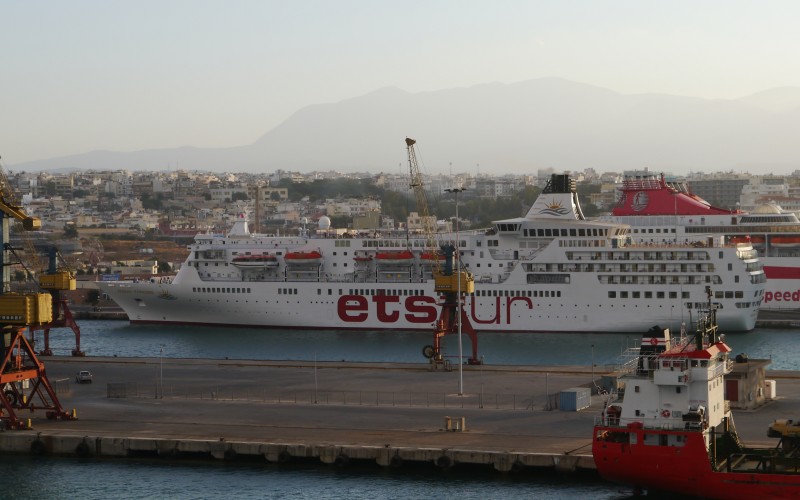 ship, vehicle, aegean paradise, heraklion, kreta, city, cityscape, port, cranes