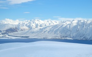 winter, lake, tekapo, landscape, mountains, snow, nature