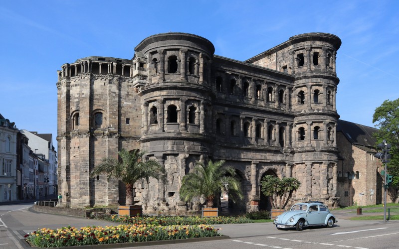 architecture, city, volkswagen beetle, volkswagen beetle, car, porta nigra, trier, vintage, old, history