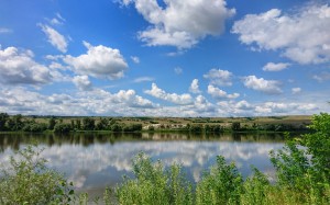 clouds, sky, nature, water, lake, daytime, bank, cumulus, meadow, pond, grass, grassland, landscape, prairie, field