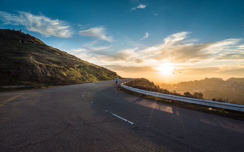 sun, road, run, sky, horizon, morning, dawn, sunrise, highway, mountains, sunset, evening, sunlight, landscape, sports