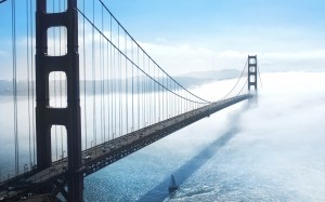 water, architecture, city, fog, bridge, landscape, cityscape, traffic, road
