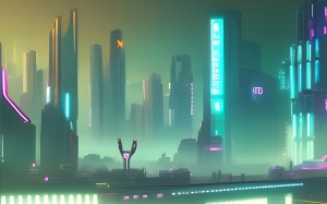 art, night, cyberpunk, city, technology, painting