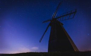 sky, night, stars, windmill, darkness, architecture