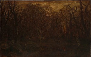 forest, winter, sunset, painting, art, oil, canvas, nature, picture