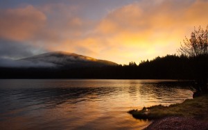 america, clouds, forest, lake, landscape, mountains, oregon, spring, trees, odell lake, sunrise, nature, landscape