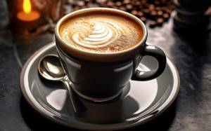 latte, cafe, drinks, cup, foam, warm, coffee, candle, cappuccino, ceramic, coffee beans