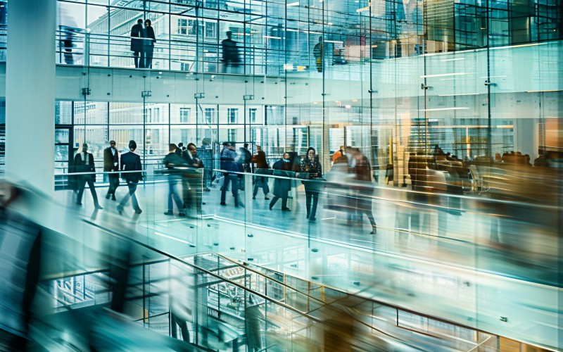 office building, glass walls, glass, people, modern