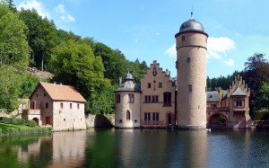 architecture, castle, palace, historic, old, landscape, mespelbrunn castle, lake